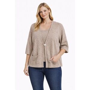 Pure‎ Jill Beige Knit Blouse and Cardigan Sweater Set Women's size MEDIUM Petite